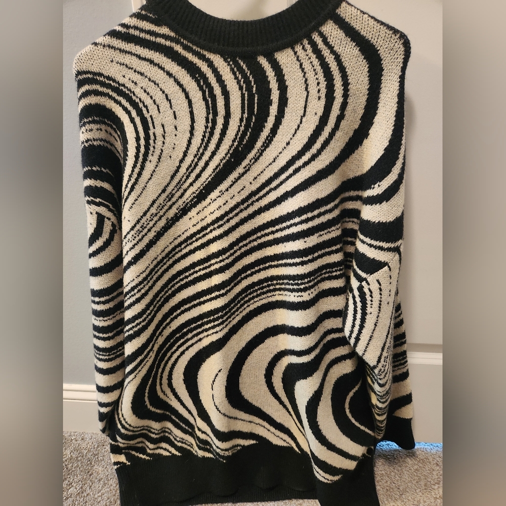 12th Tribe X The Salty Blonde Abstract Zebra Black and Cream Swirl Sweater M/L